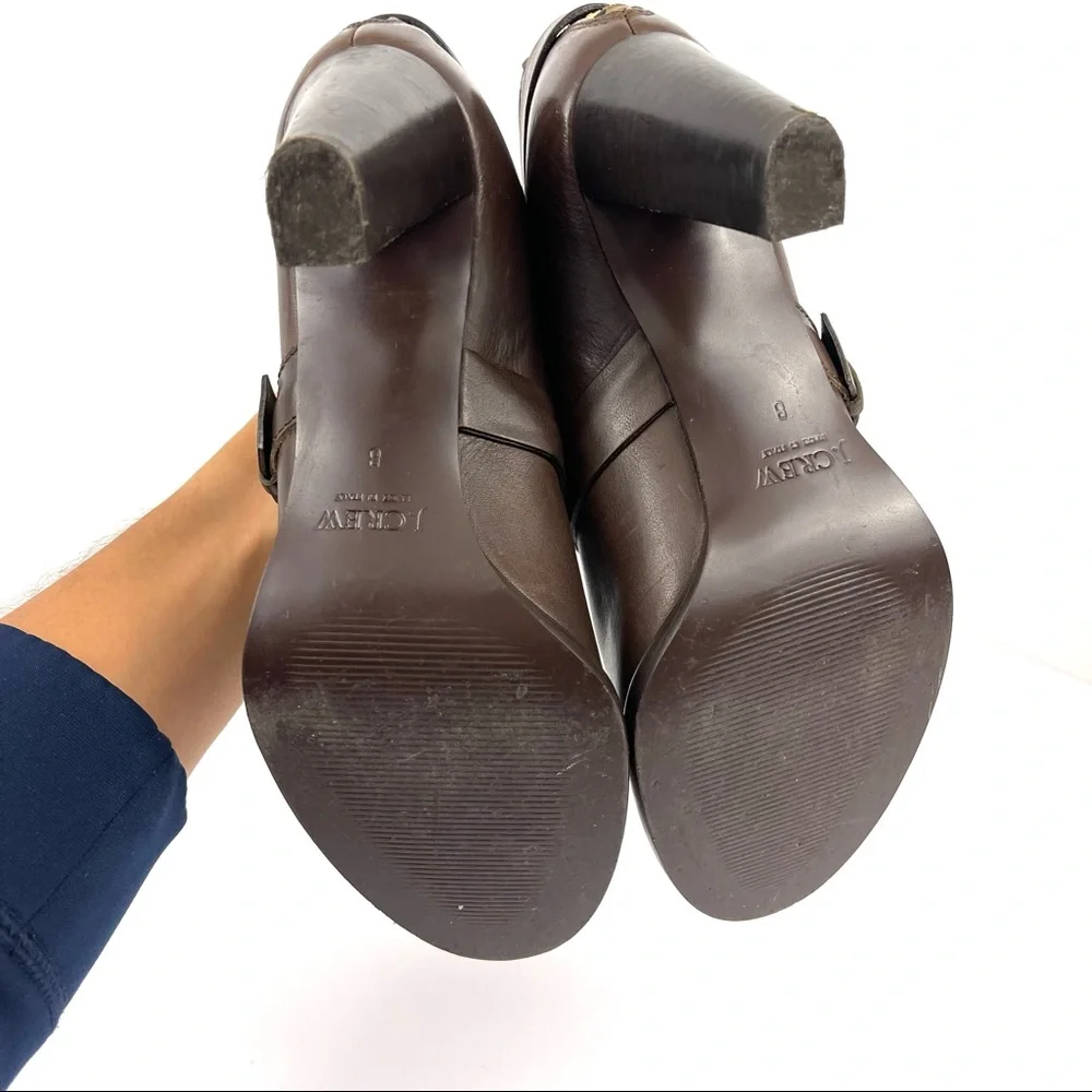 J. Crew Brown Leather Buckle Ankle Booties Made in Italy